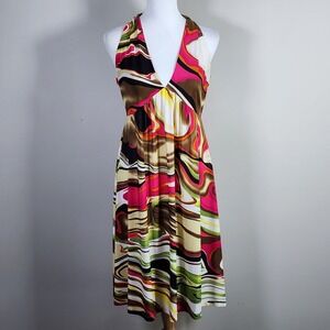 Nicole Benisti Halter Dress Women Medium Psychedelic Abstract Y2K Retro Festival